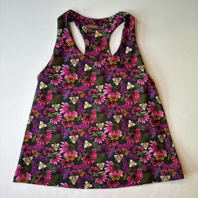 Youer Women s Floral Active Tank Top Butterfly Boho Pink Green Soft Size Small