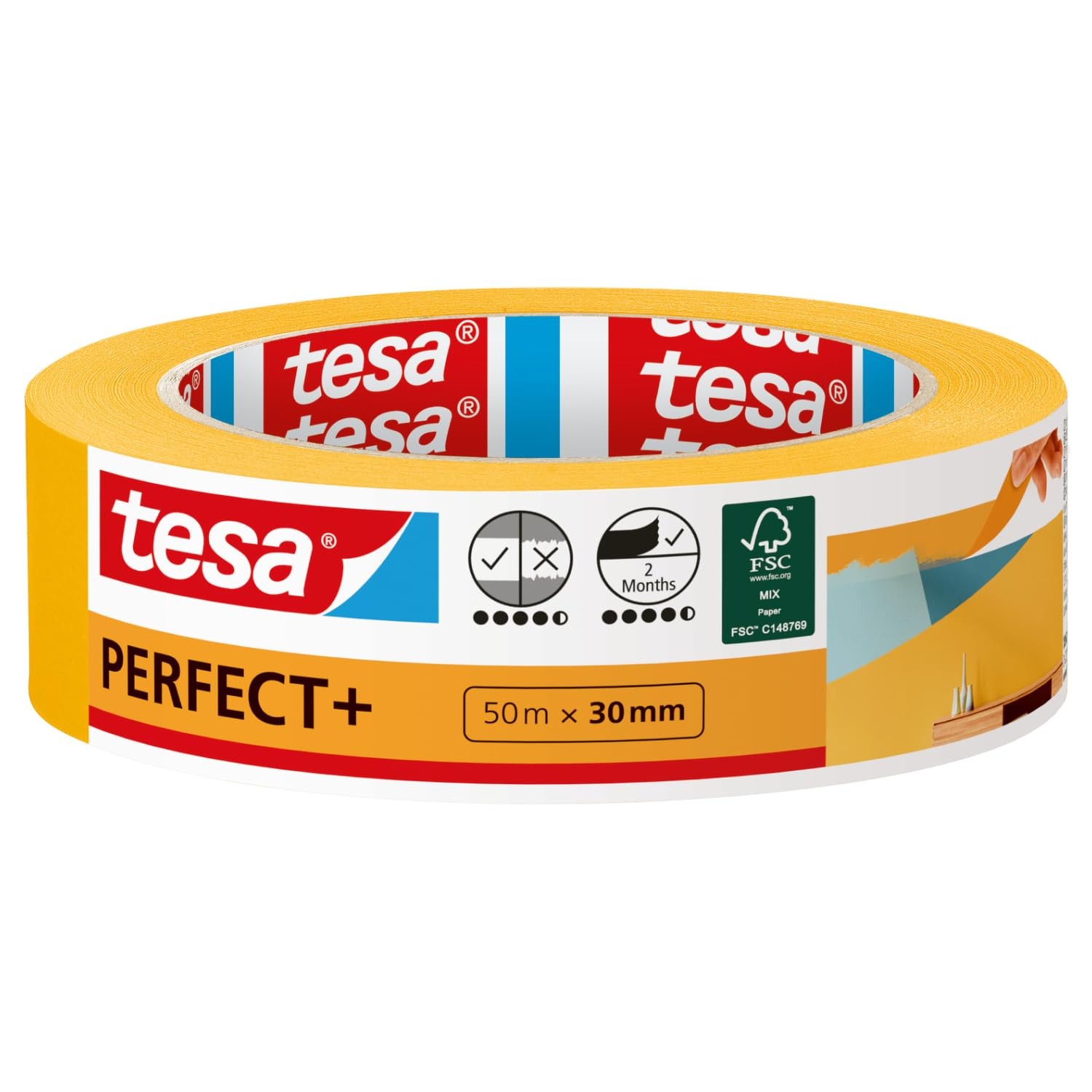 Tesa Masking Tape PerfectPlus - Painter's Tape Made of Thin Washi Paper for Prec