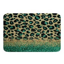 Turquoise Leopard Print Bathroom Rugs Gold Sequins Print Door Mat,Wild Animal...