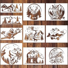 10 Pcs Large Wildlife Wood Burning Stencils for Painting Reusable Forest Anim...