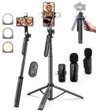 Vlogging Kit for iPhone/Android, 71" Selfie Stick Tripod for iPhone with Ligh...