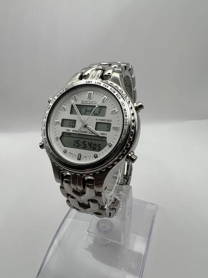 ヨッシー セイコー ワールドタイム H021-8050 Seiko Analog Digital World Time Watch H021-8050 Quartz Vintage