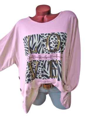 Oversize Long Shirt Tunika LEO LOVE gold METALLIC 44 46 48 50 rosa