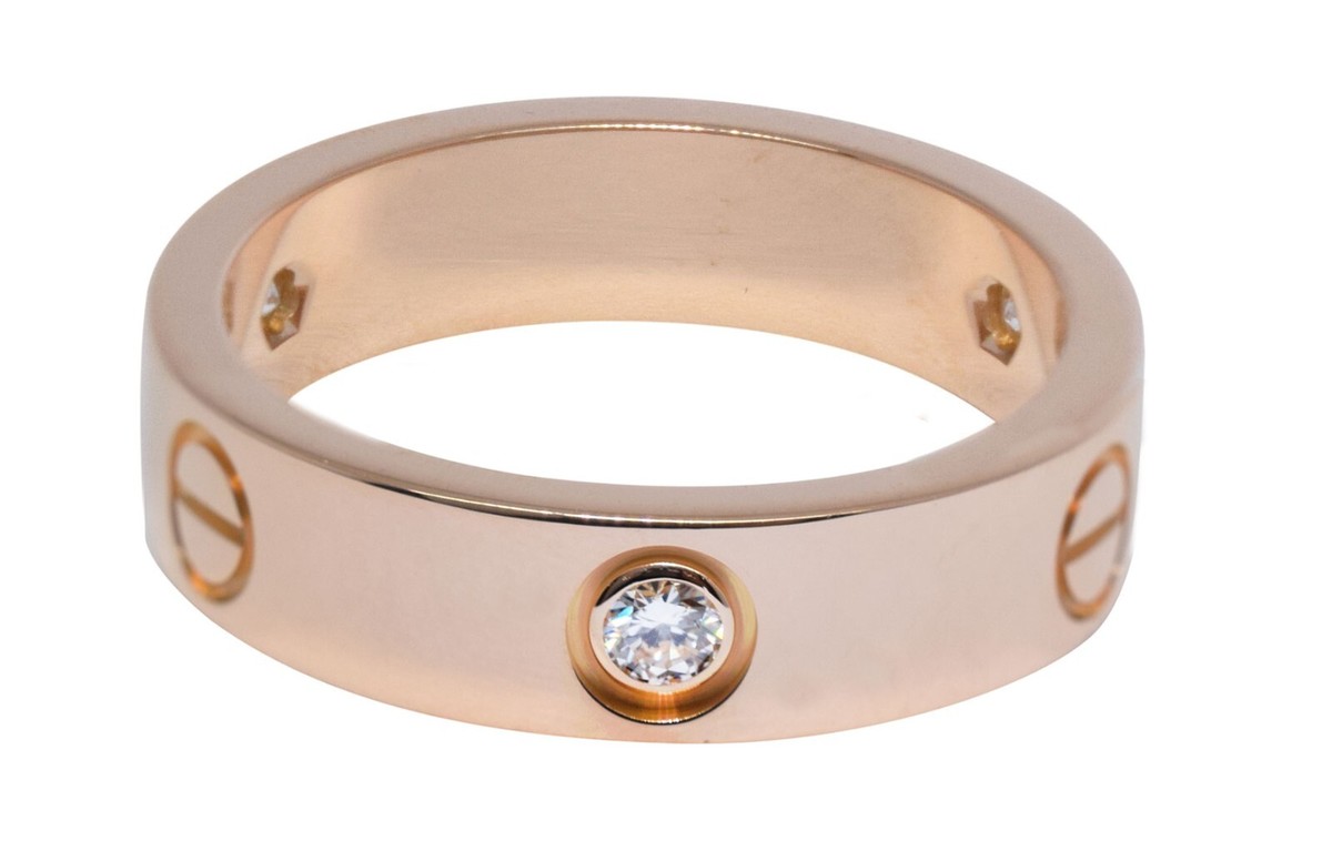 Cartier Love Ring 3 Diamonds 18k Rose Gold Size 62 B4087562 | eBay