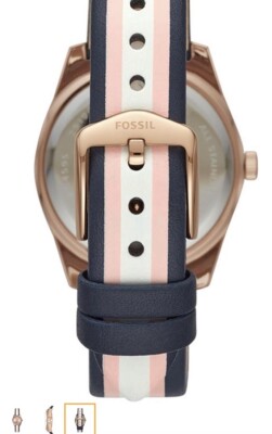Fossil Scarlette Mini Threehand Date Striped Navy Leather 