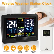 Digital LCD Weather Station Clock Indoor & Outdoor Calendar Thermometer Wireless
