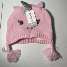 Carters Unicorn Tassel Hat 2t-4t Winter Flannel Girls Snow Hat
