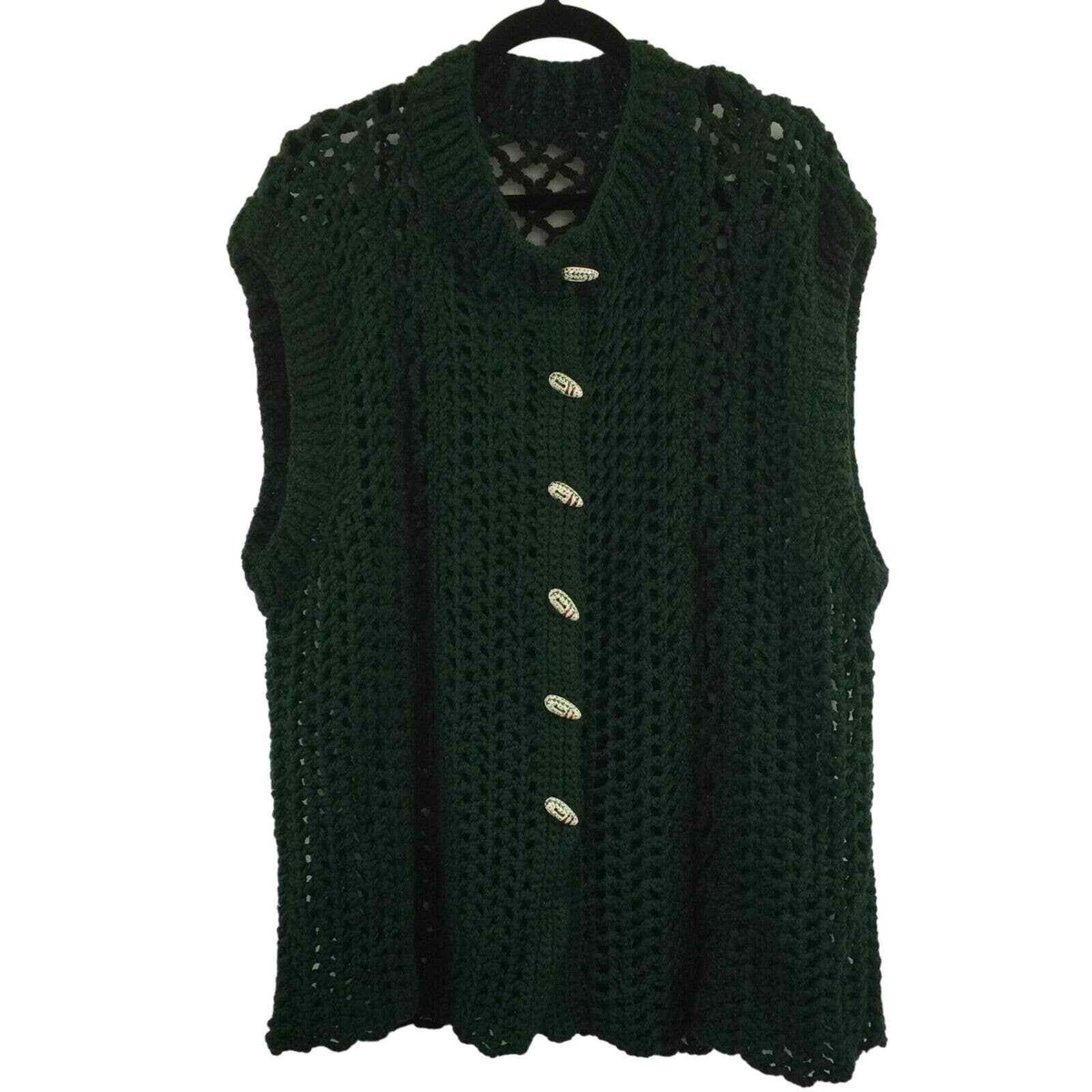 Handmade Women Crochet Cardigan Sweater Sleeveless Green Loose