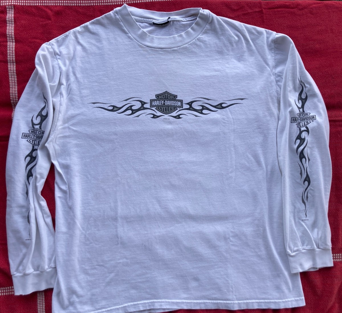 VTG 90s HARLEY DAVIDSON RARE WHITE FLAMES T-SHIRT~LONG VTG 90s HARLEY DAVIDSON RARE WHITE FLAMES T-SHIRT~LONG