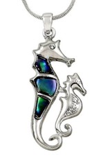 Abalone Seahorse Pendant Necklace 21" Chain Sea Horse Gift Boxed Fast Shipping