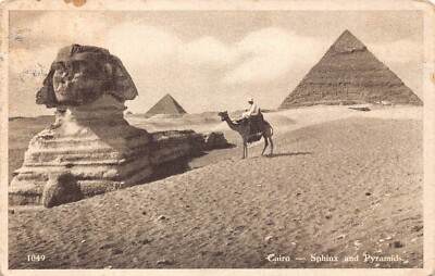 A866 Egypt 1938 Cairo Sphinx and Pyramids Camel vintage postcard