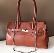 I Medici Italian Leather Purse Shoulder Bag Satchel Cognac Brown Silver Hardware