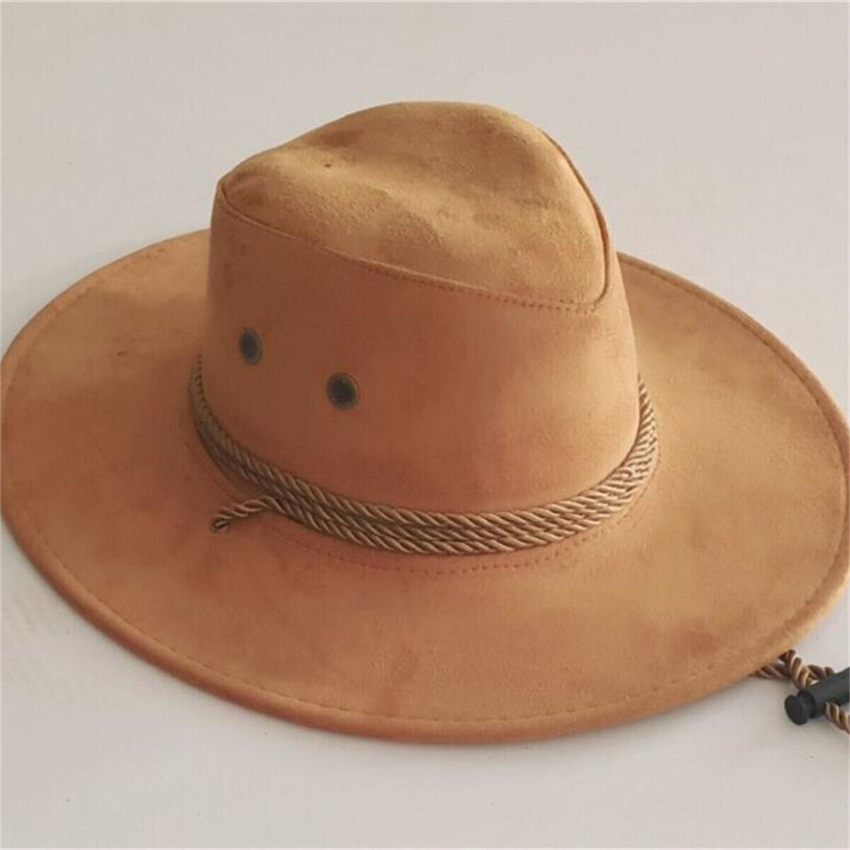 Adjustable Wide Brim Cowboy Hat, Faux Suede, One Size Fits Most FauxSuedeWesternHatwithBraided  main image 2