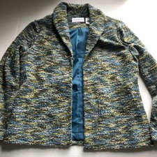 Alfred Dunner Blue Green Open Front Blazer Jacket Women s Sz 8 A624