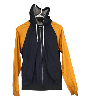Pull&Bear Men Lightweight Cotton Hooded Jacket Size M Drawstring Zip Colorblock
