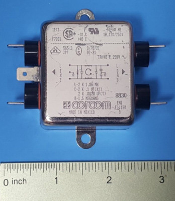EMI LINE  FILTER , 1E1K , CORCOM, Single Phase , 1A , 250VAC , Chassis Mount