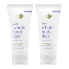 2 Dove Whole Body Women's Deodorant Cream Coconut  Vanilla Aluminum Free 2.5 oz