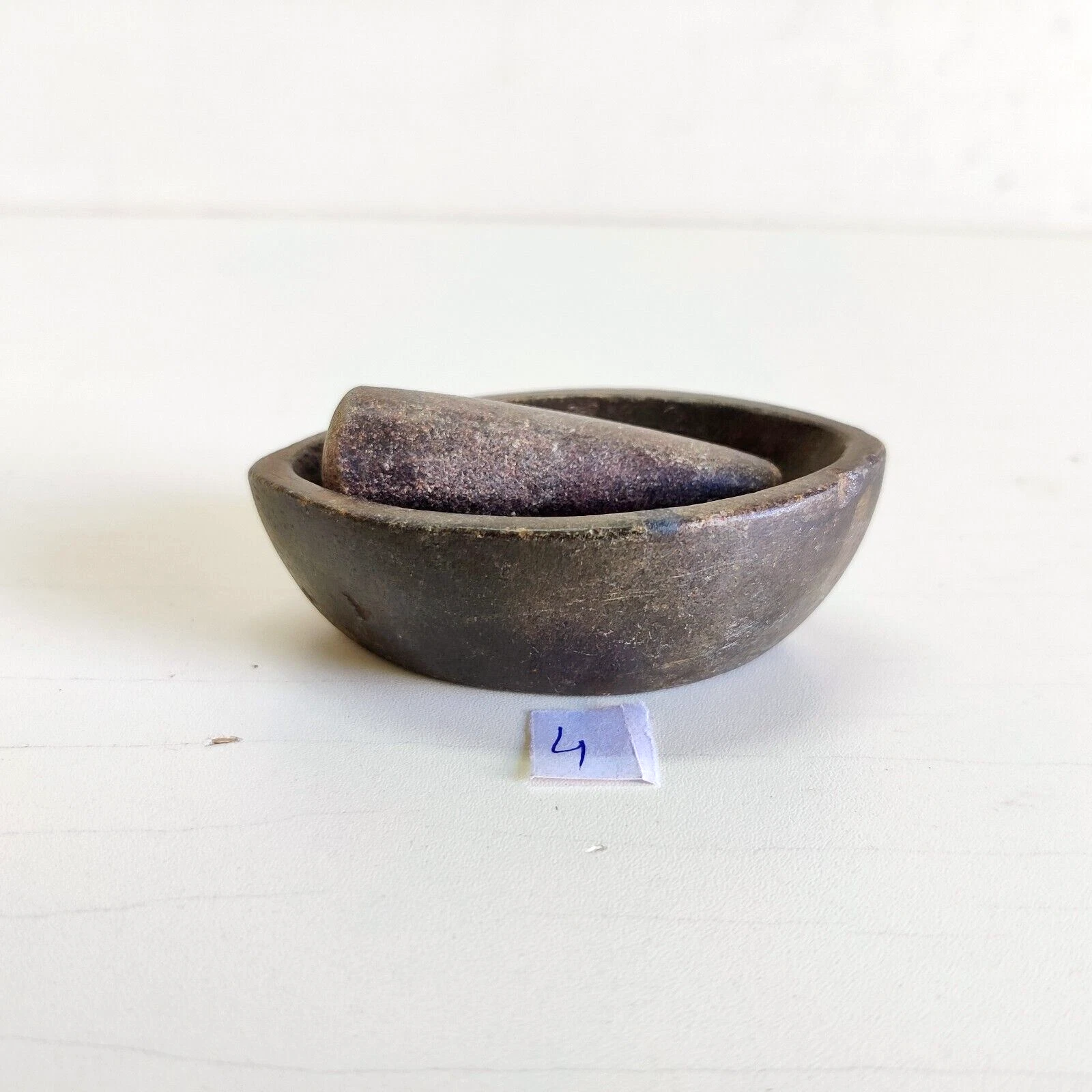 1920 Vintage Primitive Handmade Stoneware Mortar Pestle Decorative Collectible 4