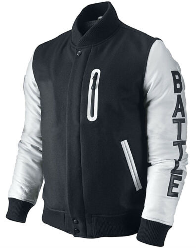Men's Jacket KOBE Destroyer XXIV Michael B Jordan Black & White Leather Sleeves - 第 1/1 張圖片