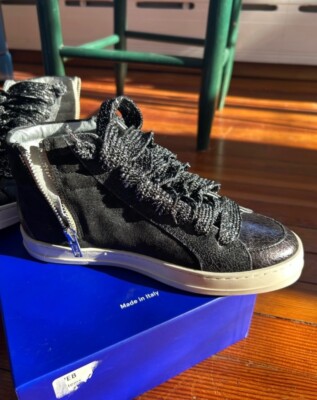 P448 High Top Women's Sneakers, Black/Metallic/Glitter, Size 36, NEW