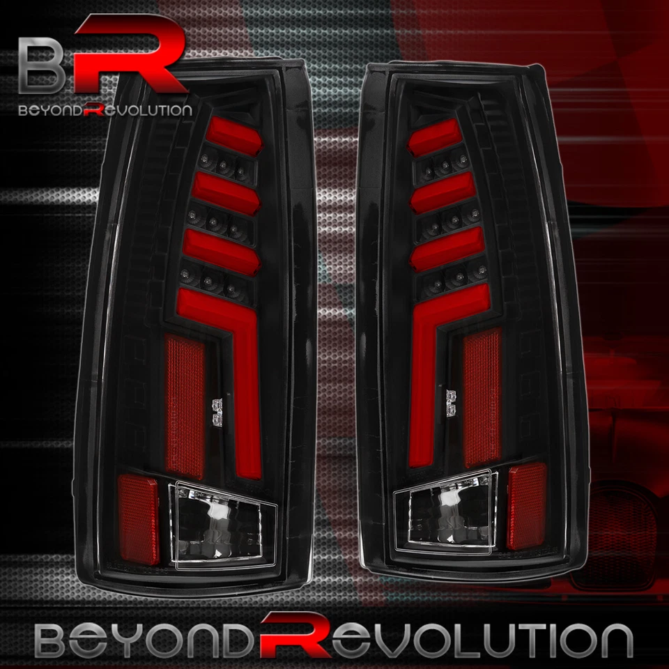 For 1988-1998 Chevy GMC C/K C1500/K1500 Black Housing Red LED Tube Tail Lights - Image 3 of 4