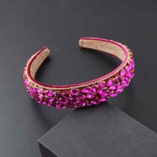 BRAND NEW WIDE LUXURY HANDMADE HOT PINK RHINESTONE HEADBAND HAIR ACCESSORY