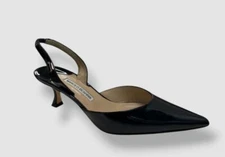 Manolo Blahnik Women's Black Carolyne Low-Heel Patent Halter Pumps Shoes Sz 39.5