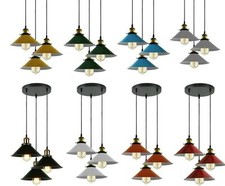 Vintage 3 Way Ceiling Light 3 Head Hanging Metal Pendant Lampshades Retro Lamp