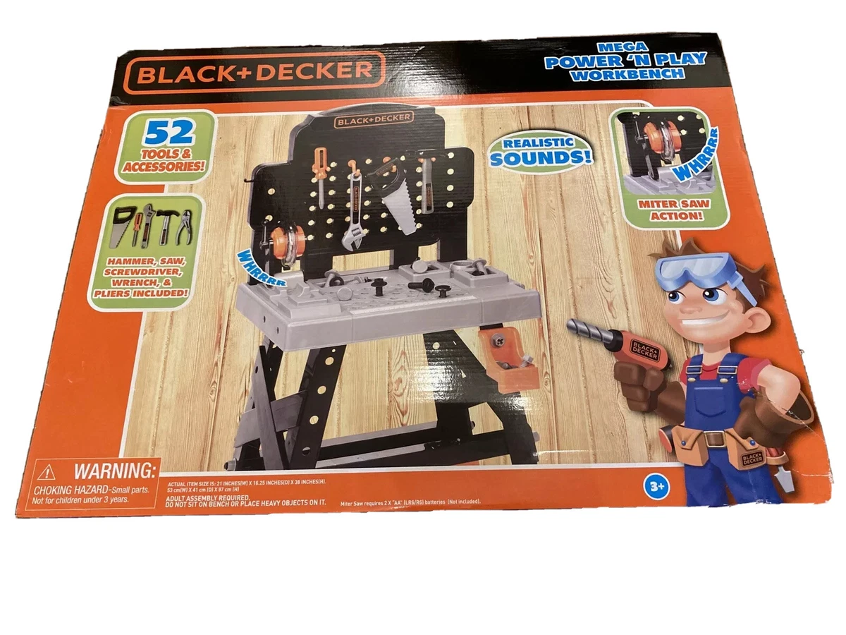  Black + Decker 71382 Jr. Mega Power N' Play Workbench with  Realistic Sounds! - 52 Tools & Accessories : Toys & Games