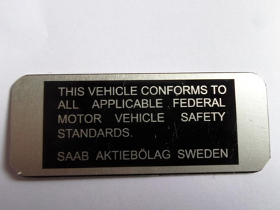 Typenschild plate Saab 99 97 96 95 93 safety standards Schild S10