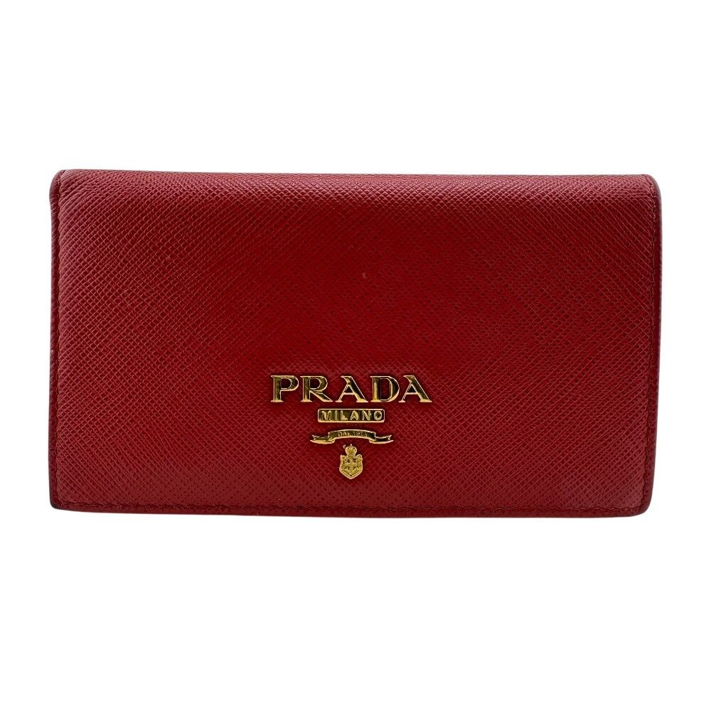 PRADA 1MC122 Saffiano Leather Bifold Card Case Wallet Red 13.5x7.5cm Rank AB Aut thumbnail 2