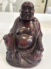 Hand Carved Happy Buddha Hotei Budai Wood Statue Figurine Dark Rosewood Finish