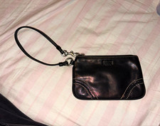 Vintage Coach Black Zip Wristlet Pouch w/ Wrist Strap Silver Hardware Lined