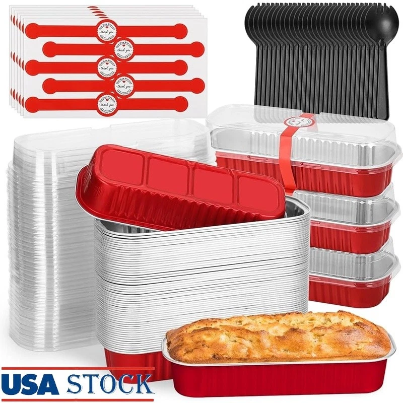 Disposable Aluminum Mini Loaf Baking Pans W/ Lids Party Snacks & Cakes New