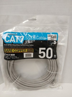 Inland CAT 7 SSTP Cable Bare Copper Gold Plated Contacts, 50ft