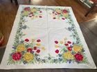 Vintage STURDY COTTON TWILL TABLECLOTH Spring Floral 48 by 58” Picnic ESTATE