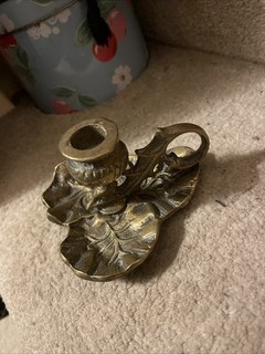 Vintage Antique thistle Brass Chamberstick Candleholder Candle Stick Holder