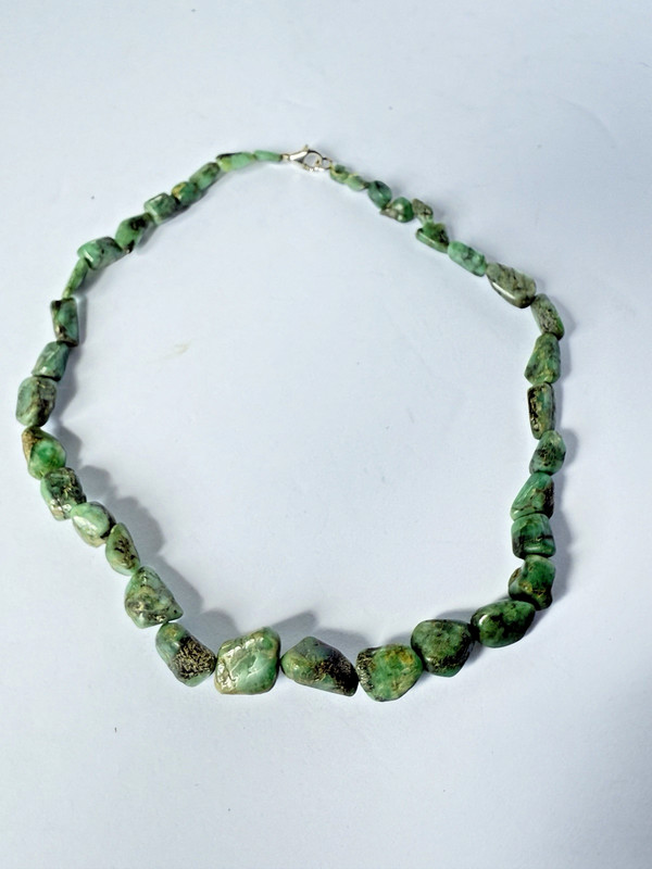 Rough Emerald Polished Nugget Vintage Necklace Sterling Clasp 18.5"