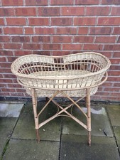 Vintage Bamboo Crib Stand & Wicker Moses Basket