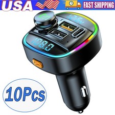 Bluetooth 5.0 Car Wireless FM Transmitter Adapter USB PD Charger AUX Hands Lot