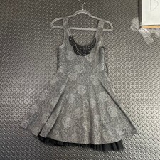 Free People Gray Black Floral Pattern Mini Flare Dress Women's Size Small