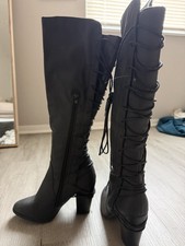 Women s Black Knee-High Lace-Up Riding Boots ...