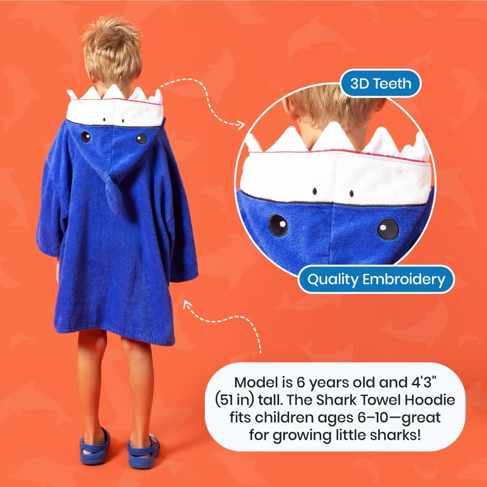 Party Hoot Niños Toalla de Tiburón Sudadera con Capucha-Poncho con Capucha de Algodón, Edades 6-10, Baño y Playa Foto 2 de 4