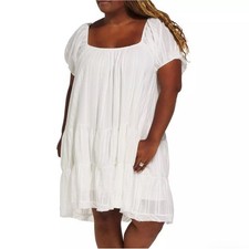 Davi & Dani White Kimmy Dress Puff Sleeve Tiered Back Tie NWT Medium