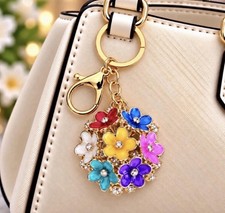 Bag Charm/KeyRing-Colorful Cluster Floral Enamel Charm-Gold Hardware