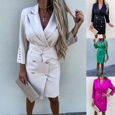 Women's V-Neck Double-Breasted Blazer Dress
