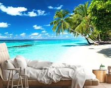 Palm Tree Wall Mural Tropic Paradise Beach Seascape Murals Wallpaper for Wall...