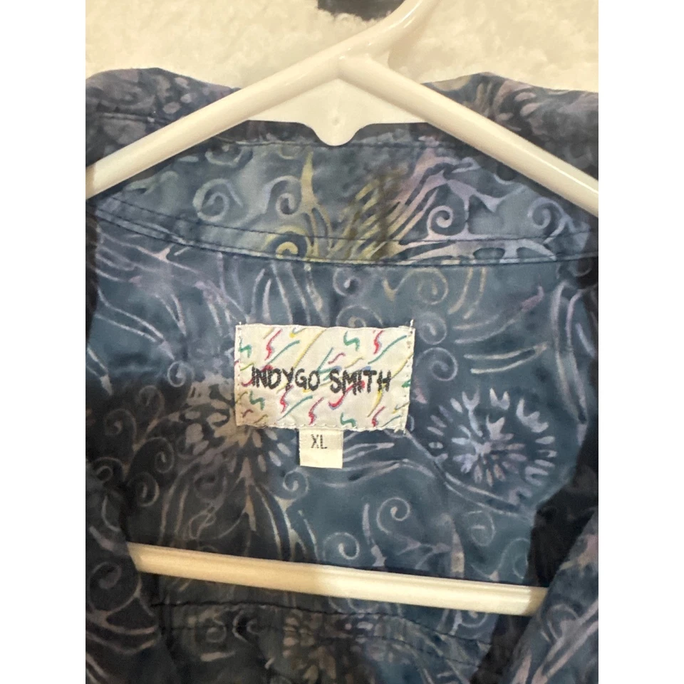 Camisa Indygo Smith Para Hombres XL Batik Abotonada Manga Corta Azul Floral Foto 2 de 3