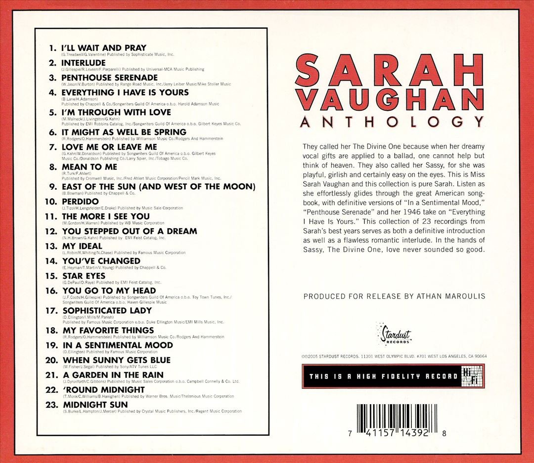 Sarah Vaughan Anthology New Cd