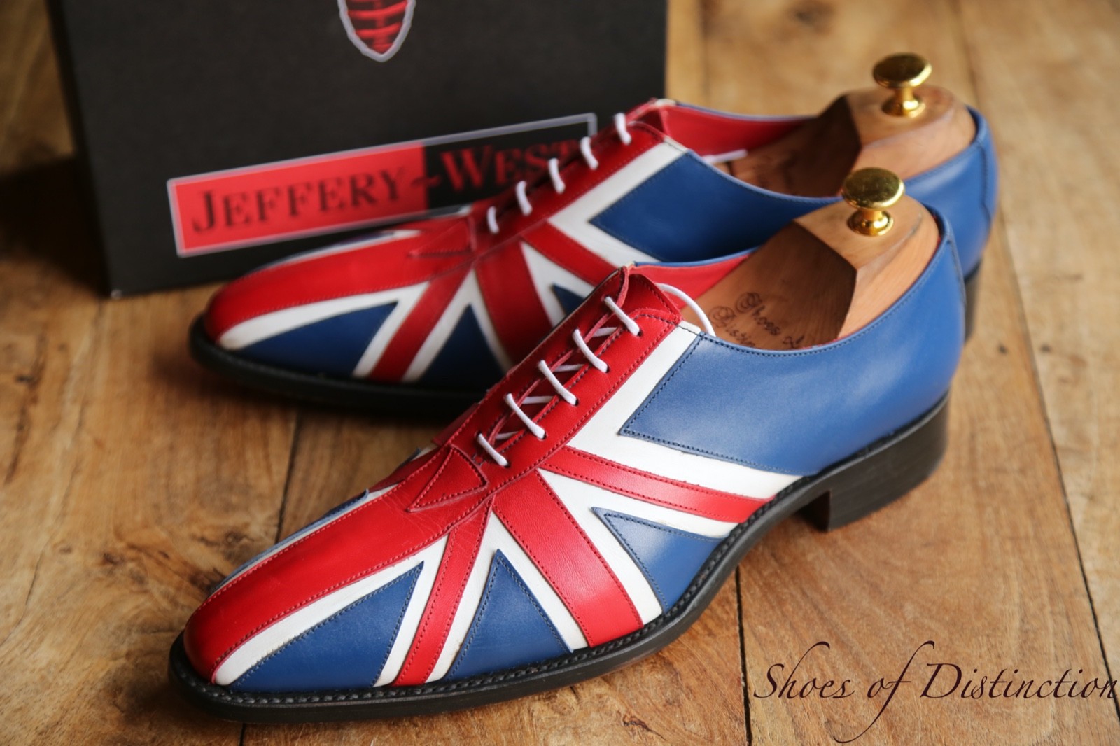 Jeffery West Union Jack Red White Blue Leather Oxford Lace Up Shoes UK 8 US 9 image 2